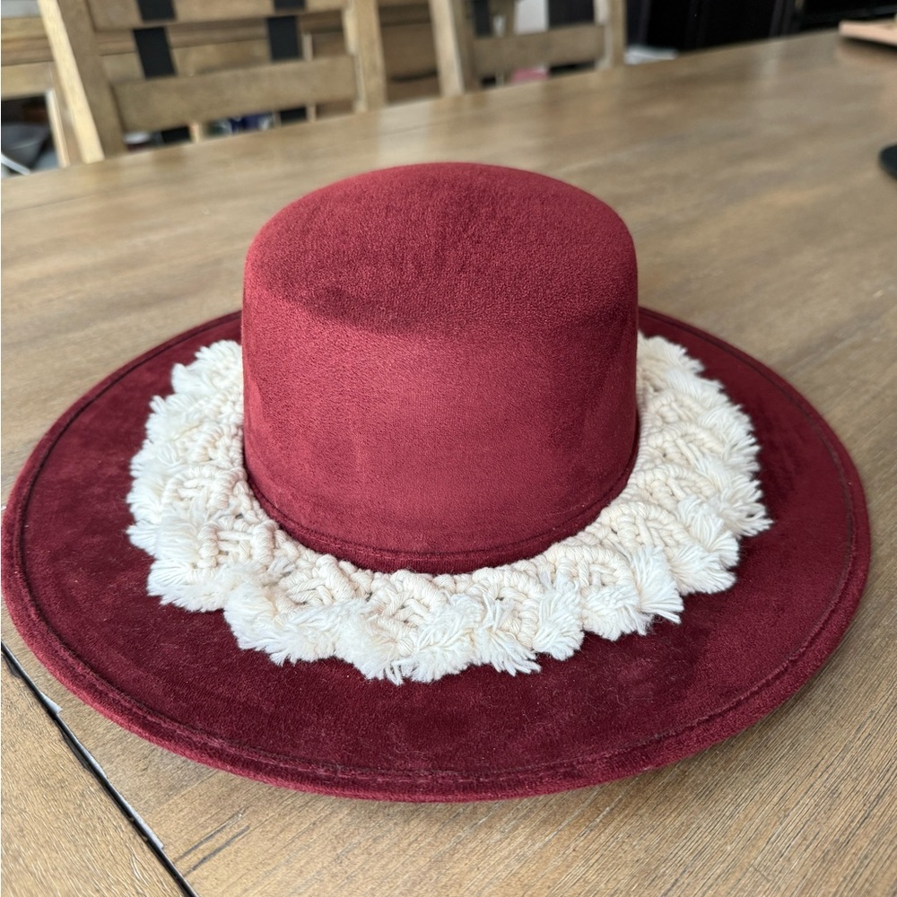 Elegant Burgundy Hat with Cream Detailing